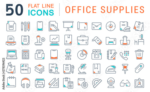 Set Vector Line Icons of Office Supplies