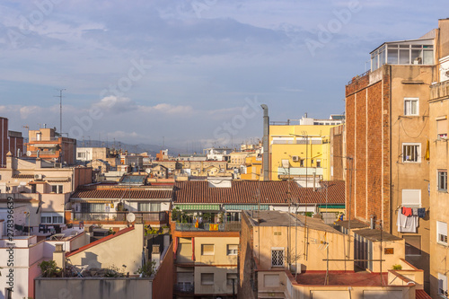 Spanish roofs. View of evening Barcelona