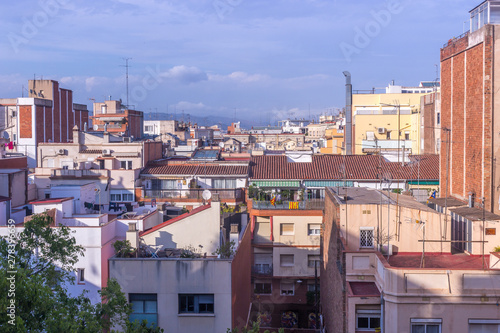 Spanish roofs. View of evening Barcelona