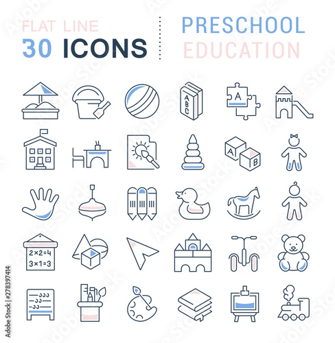 Set Vector Line Icons of Preschool Education