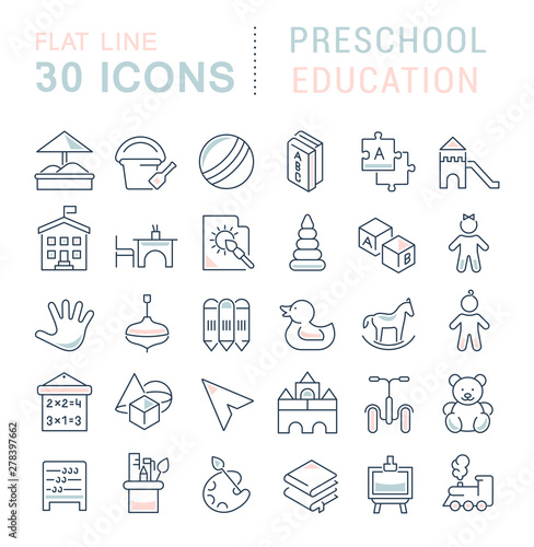 Set Vector Line Icons of Preschool Education