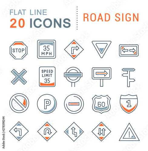 Set Vector Line Icons of Road Sign