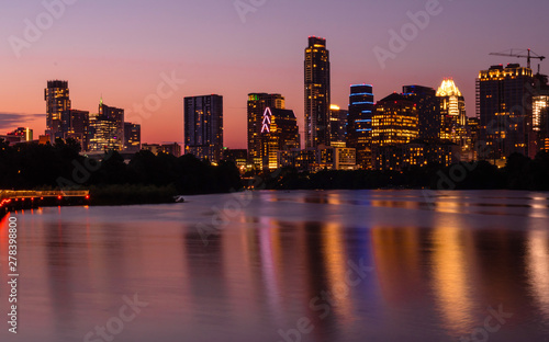 The night scenes of downtown Austin seen on Ann W. Richards Congress Avenue Bridge