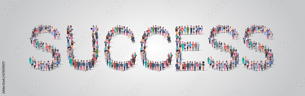 people crowd gathering in shape of success word different occupation employees mix race workers group standing together social media community concept flat horizontal people crowd gathering in shape of success word different occupation employees mix race workers group standing together social media community concept flat horizontal