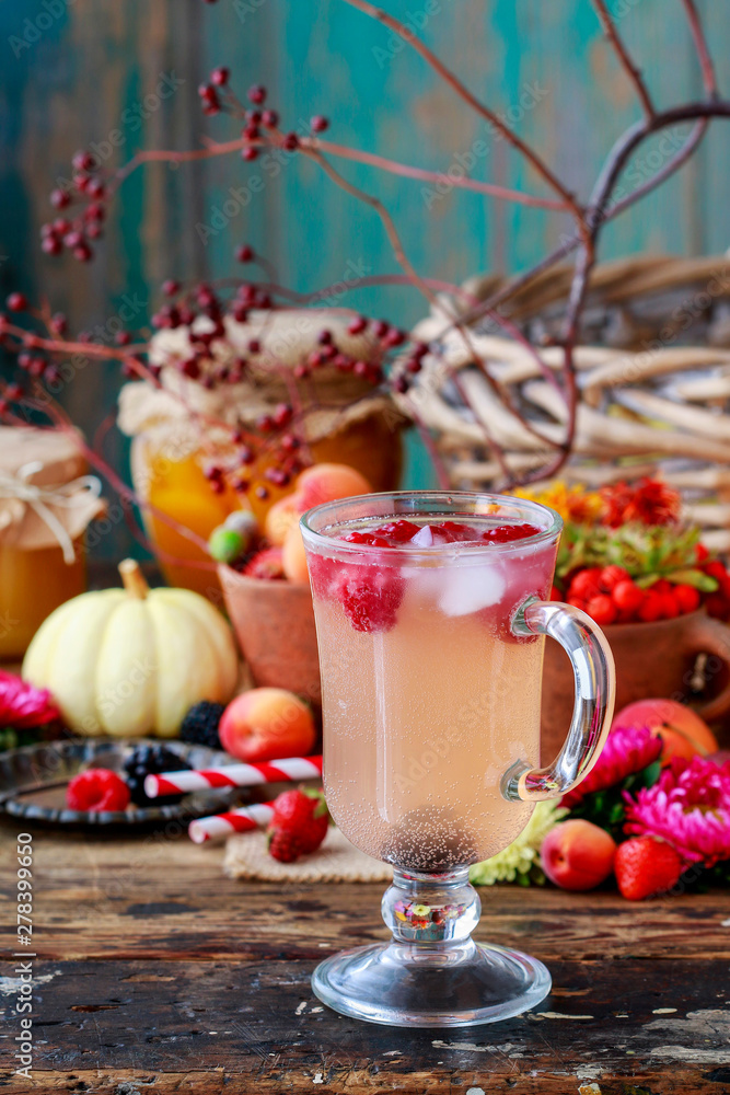 Homemade fruit lemonade with icecubes. Homemade fruit lemonade with icecubes.