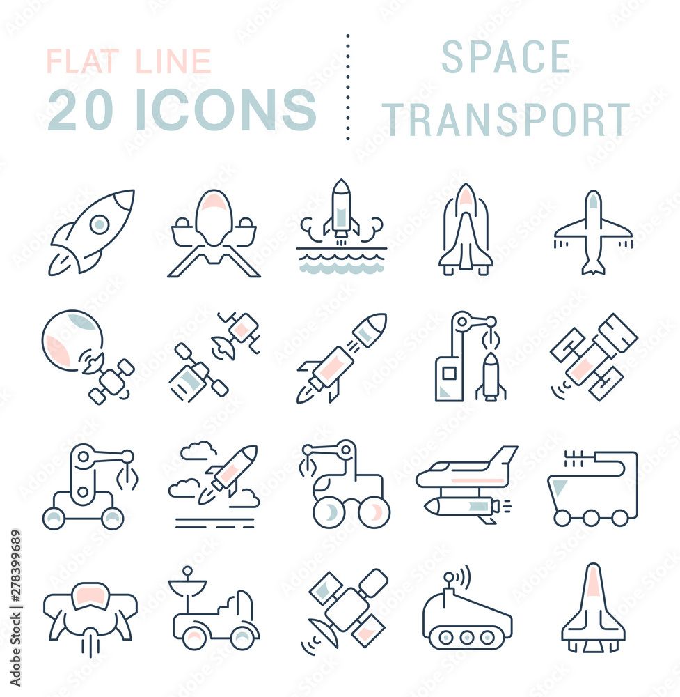 Set Vector Line Icons of Space Transport