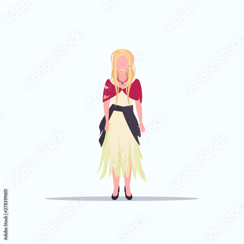 woman beggar walking street female tramp begging for help homeless concept flat full length white background