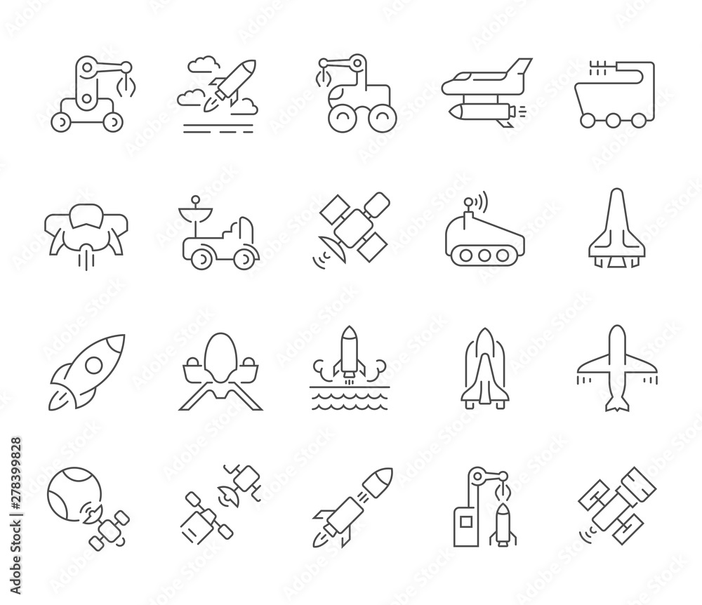 Set Vector Line Icons of Space Transport Set Vector Line Icons of Space Transport