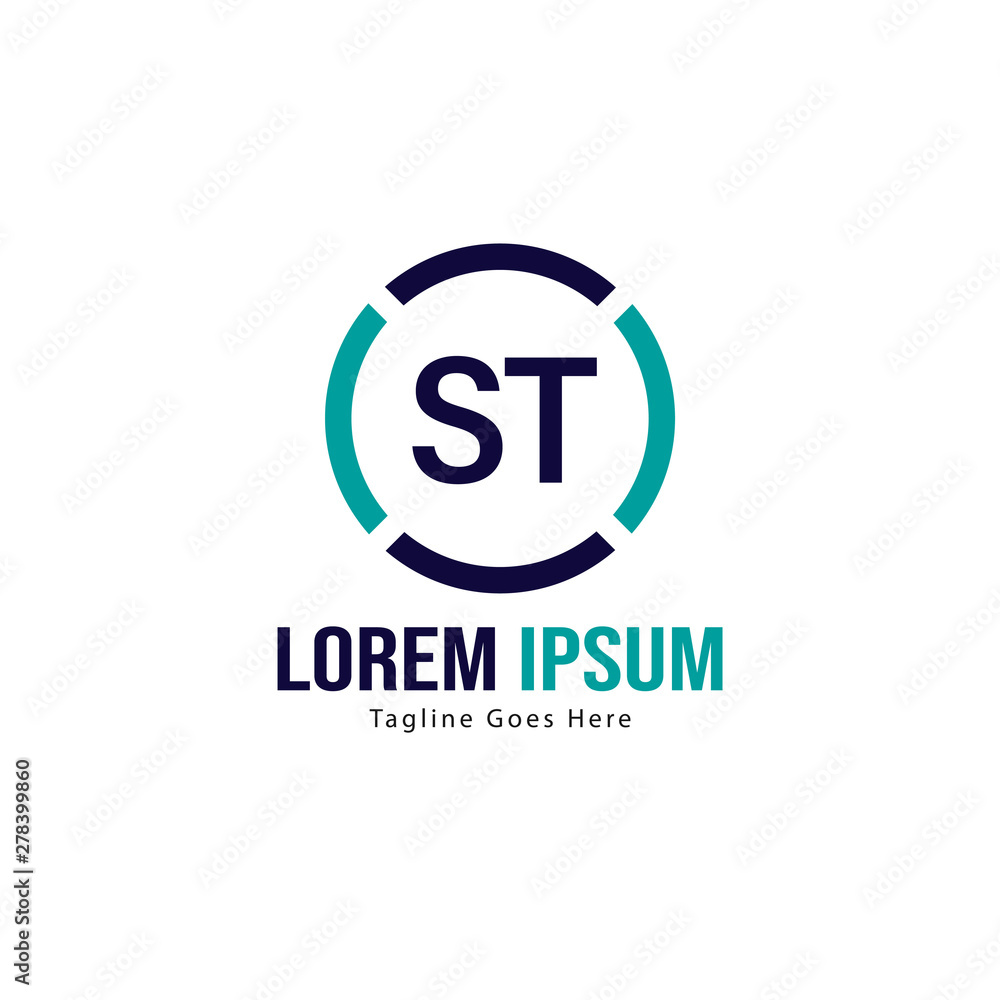 Initial ST logo template with modern frame. Minimalist ST letter logo vector illustration