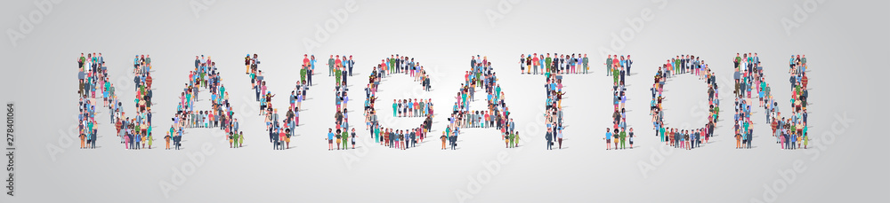 people crowd gathering in shape of navigation word different occupation employees mix race workers group standing together social media community concept flat horizontal people crowd gathering in shape of navigation word different occupation employees mix race workers group standing together social media community concept flat horizontal