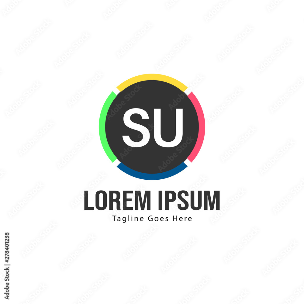 Initial SU logo template with modern frame. Minimalist SU letter logo vector illustration