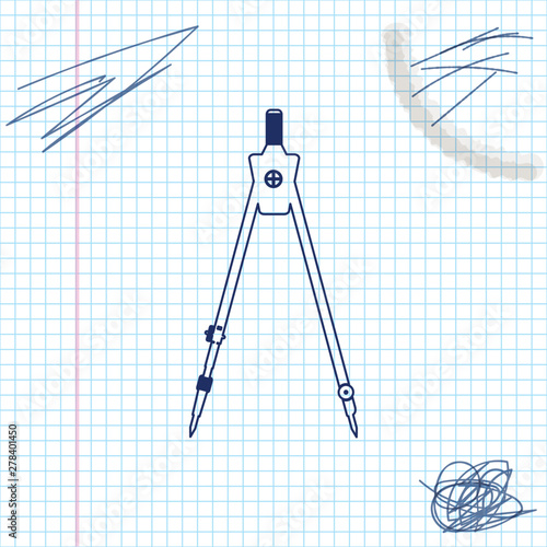 Drawing compass line sketch icon isolated on white background. Compasses sign. Drawing and educational tools. Geometric instrument. Education sign. Vector Illustration