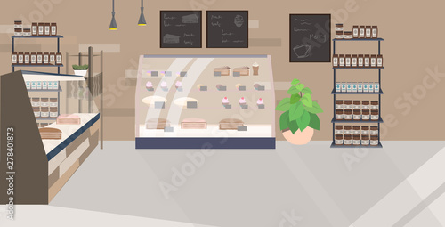 modern cafe empty no people restaurant with shop window cafeteria interior flat horizontal