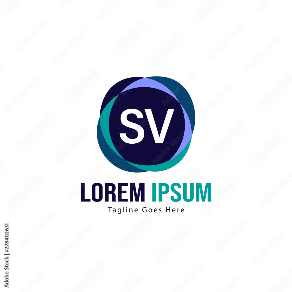 Initial SV logo template with modern frame. Minimalist SV letter logo vector illustration