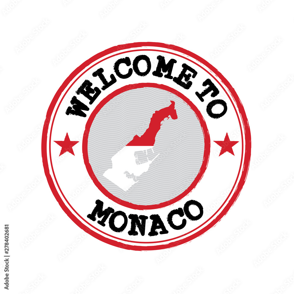 Vector Stamp of welcome to Monaco with nation flag on map outline in the center. Vector Stamp of welcome to Monaco with nation flag on map outline in the center.