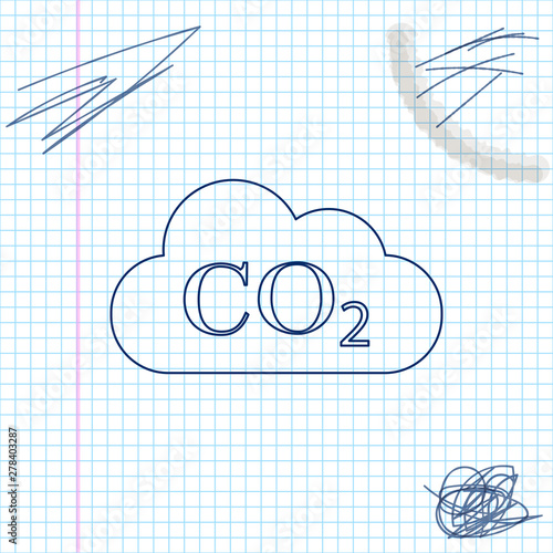 CO2 emissions in cloud line sketch icon isolated on white background. Carbon dioxide formula symbol, smog pollution concept, environment concept, combustion products. Vector Illustration