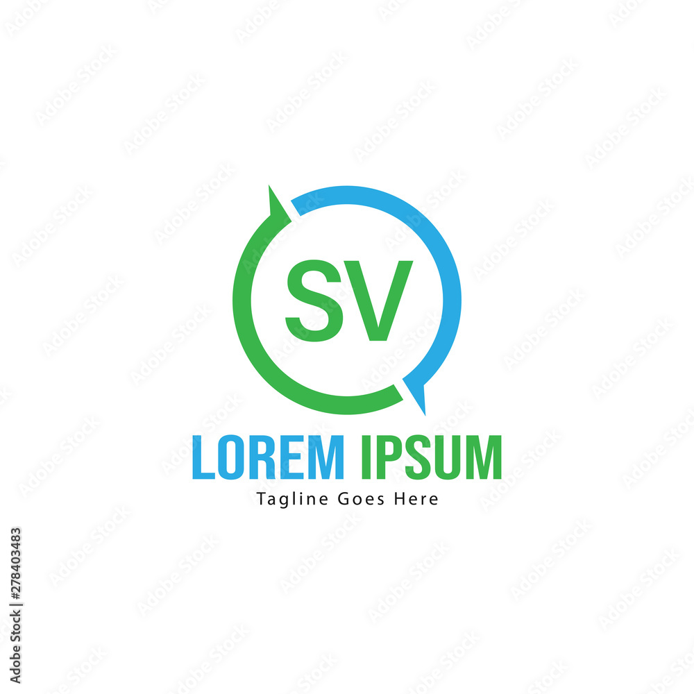 Initial SV logo template with modern frame. Minimalist SV letter logo vector illustration