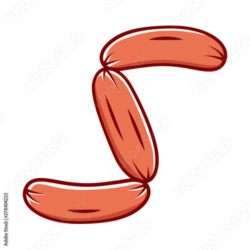 Grilled sausages color icon. Butchers meat. Semifinished. Roasted meat production and sale. Half stuff for lunch and barbecue. Butchery business. Isolated vector illustration