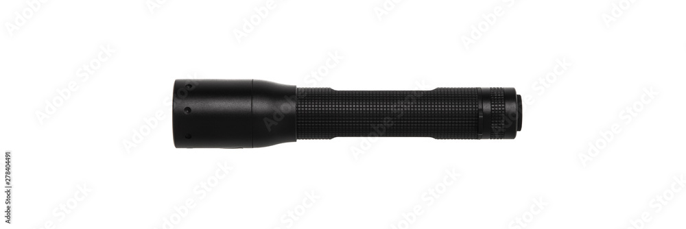 modern black metal flashlight isolated on white modern black metal flashlight isolated on white