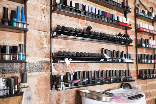 Picture of work place with modern nail polishes