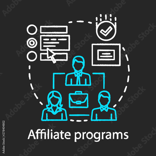 Affiliate programs chalk concept icon. Affiliate marketing idea. Partner programs and referrals. Product promotion. Word of mouth. Vector isolated chalkboard illustration