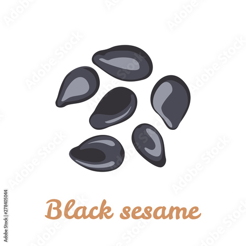 Black sesame icon isolated on white background. Vector illustration of heap of seeds in cartoon flat simple style.