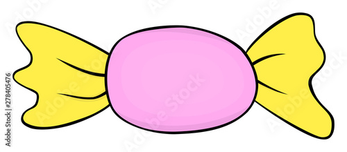 Cartoon pink-yellow candy icon. Bonbon clipart. Vector illustration.