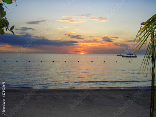 Beautiful Sunset Over Montego Bay Beach, Jamaica photo