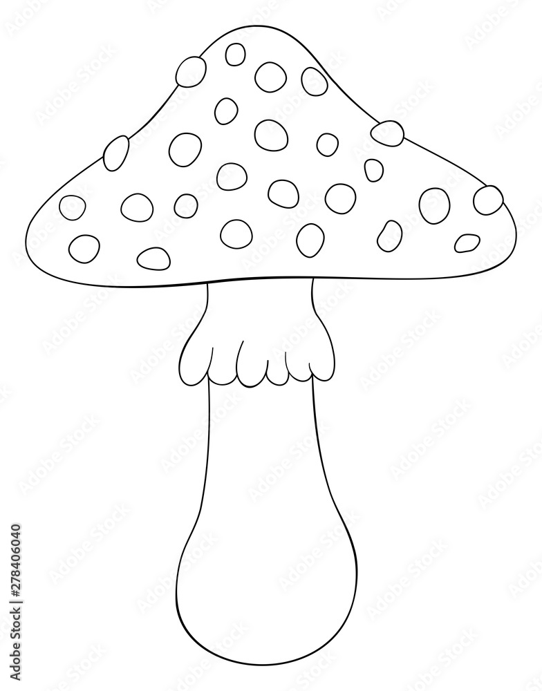 Toadstool fungus outline icon. Vector illustration. Coloring book for children.