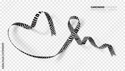 Carcinoid Cancer Awareness Month. Zebra Stripe Color Ribbon Isolated On Transparent Background. Vector Design Template For Poster. photo