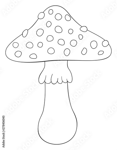 Toadstool fungus outline icon. Vector illustration. Coloring book for children.