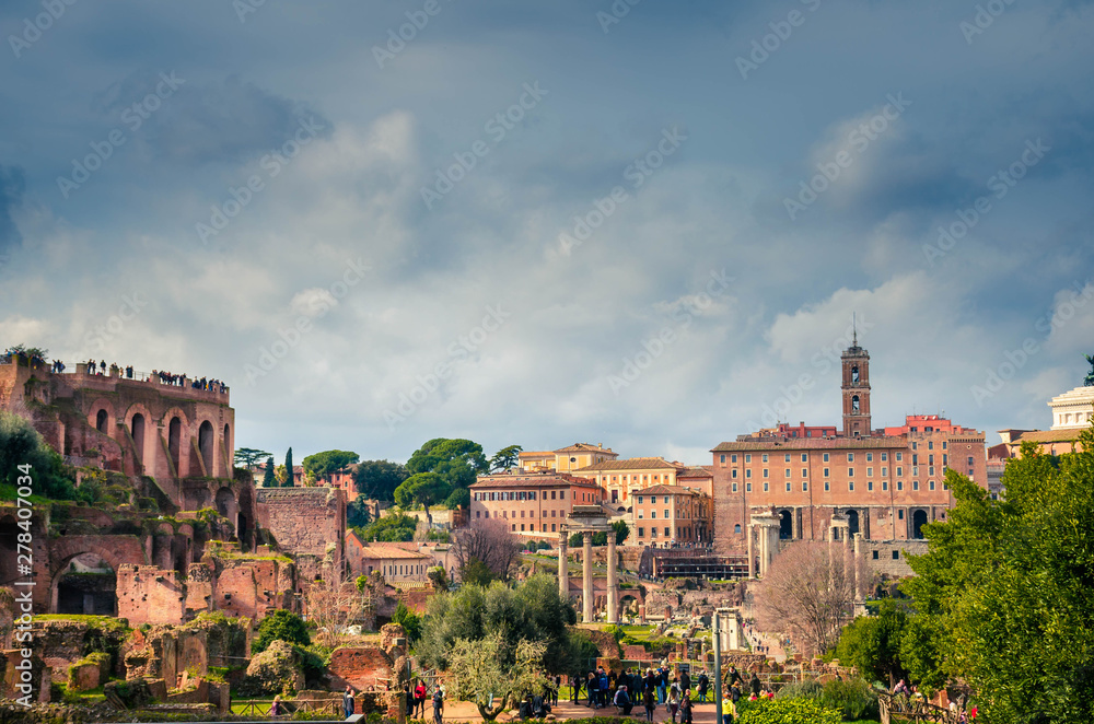 Rome Italy -Ruins of the Roman Forum at Palatine hill in Rome.