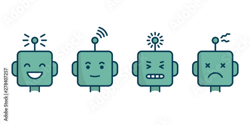 Set of robot face icons. Different expressions