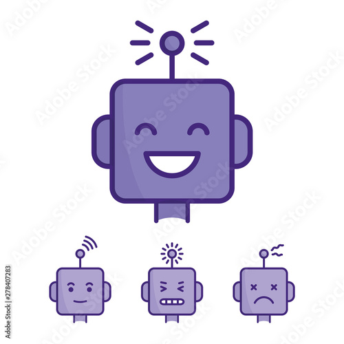 Set of robot face icons. Different expressions