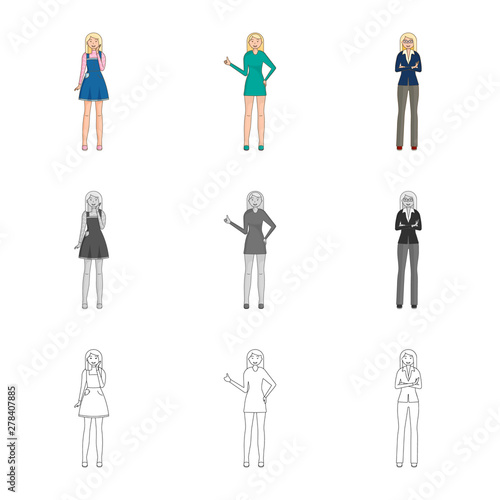 Vector design of posture and mood symbol. Collection of posture and female vector icon for stock.