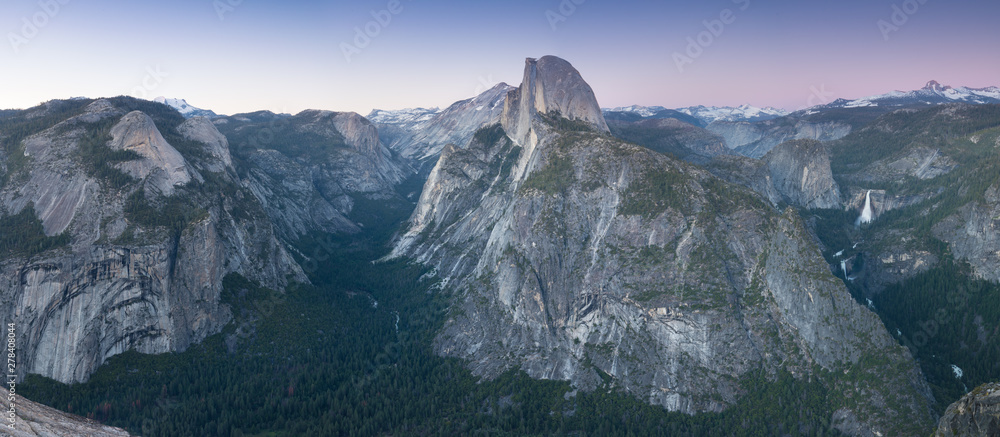 © Michal - Half Dome and Yosemite Valley in Yosemite National Park during colorful sunset with trees and rocks. California, USA Sunny day in the most popular viewpoint in Yosemite. Beautiful landscape background