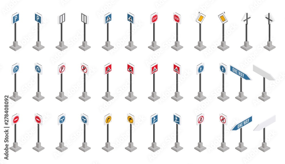 large selection of road signs in isometric style large selection of road signs in isometric style