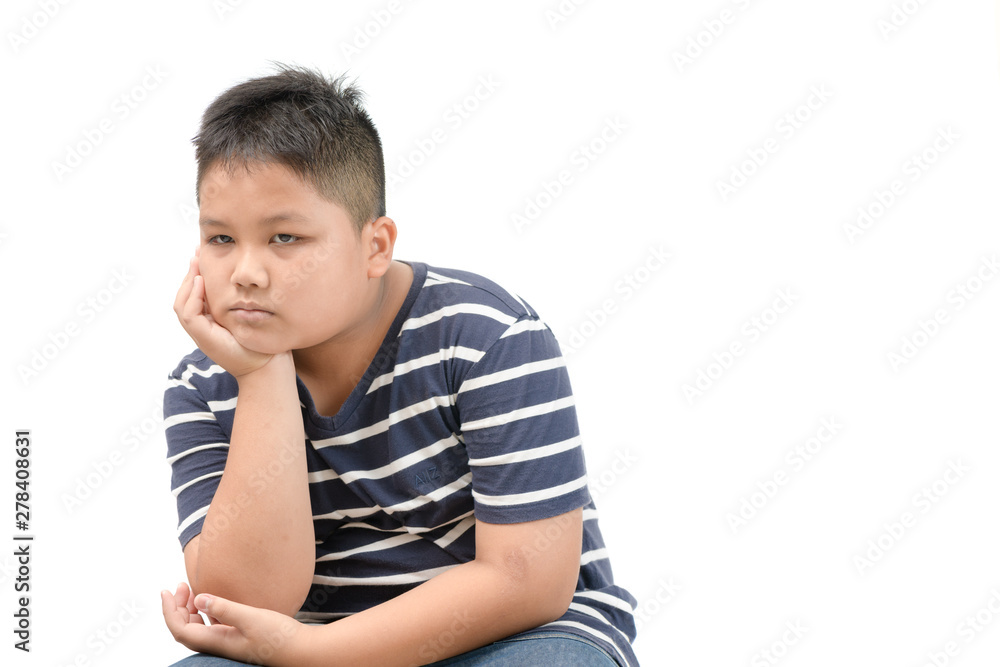 Cute fat boy bored and lonely isolated