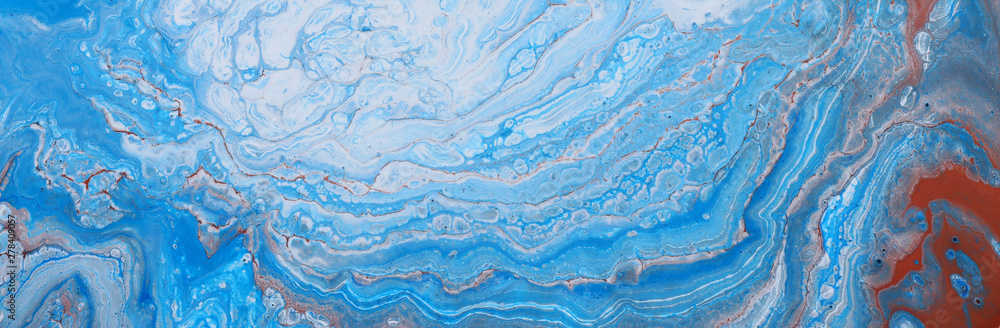 Obraz premium photography of abstract marbleized effect background. Blue and white creative colors. Beautiful paint. banner