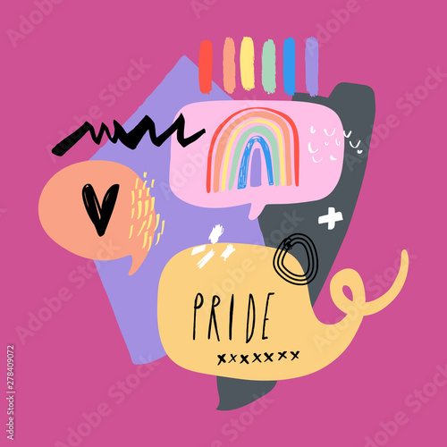 Gay Pride LGBT rainbow concept. Speech bubbles. Doodle style vector colorful illustration.