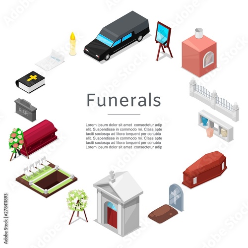 Fotografia Funeral vector icon set in isometric style for posters
