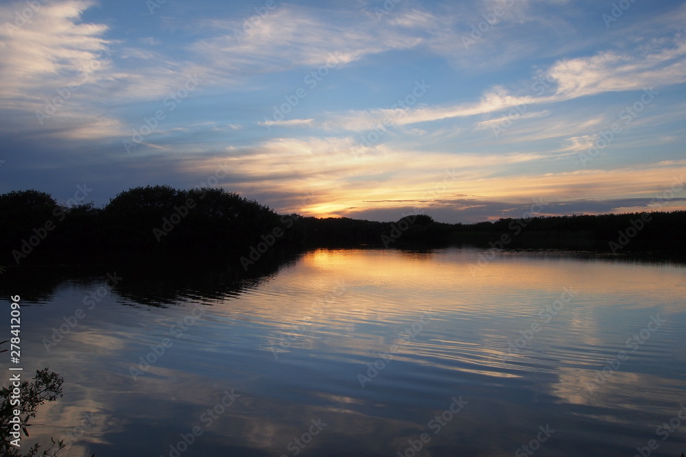 Sunset on Paurotis Pond in Everglades national Park, Florida.