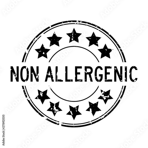 Grunge black non allergenic word with star icon round rubber seal stamp on white background photo