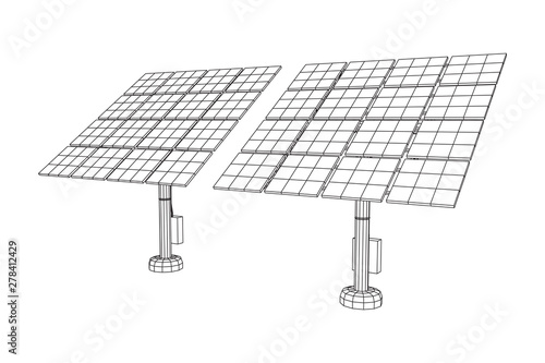 Solar energy panel. Wireframe low poly mesh vector illustration