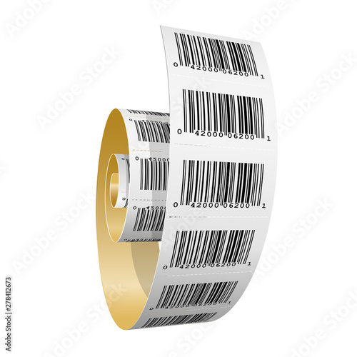 Paper roll with barcode stickers - scanning labels bobbin