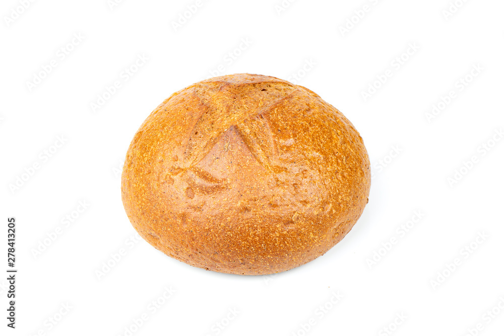 Traditional homemade french round bread isolated on a white background