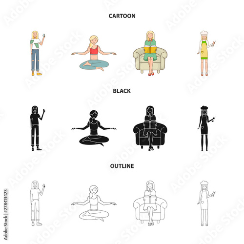 Isolated object of posture and mood symbol. Collection of posture and female stock vector illustration.