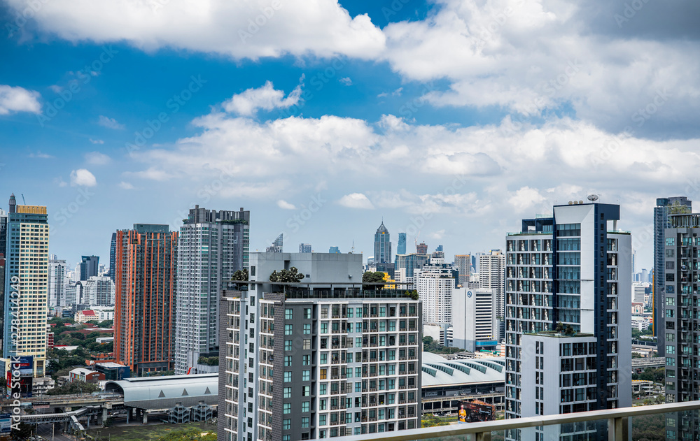 Obraz premium Bangkok city buildings cityscape, high buildings panorama downtown of Bangkok City Thailand