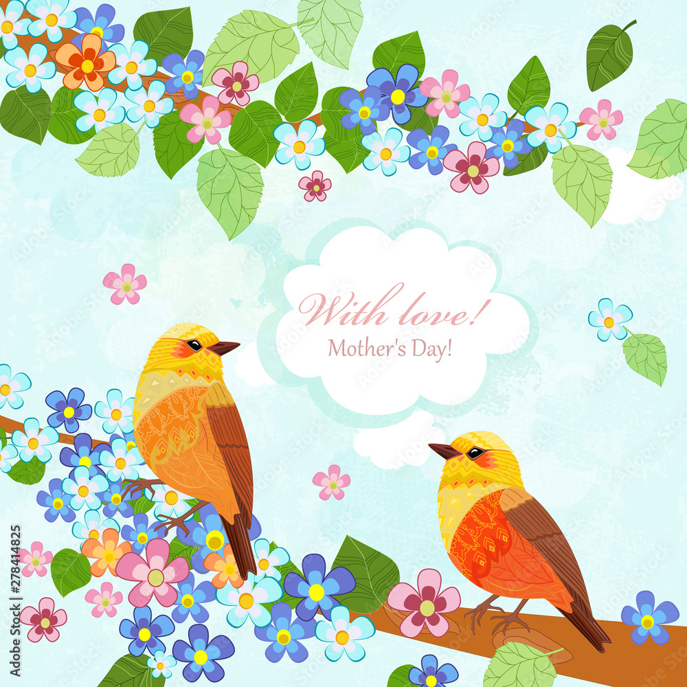 happy invitation card with couple of pretty birds for your desig