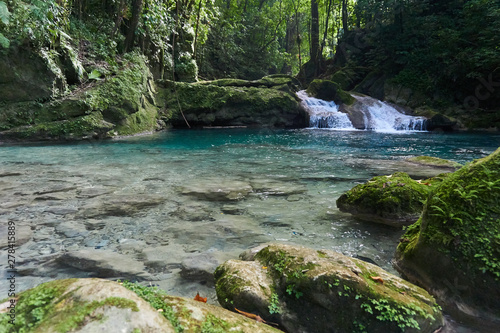 Beautiful Jungle Landscaspes and blue pools of Warter at Reach Falls Jamaica